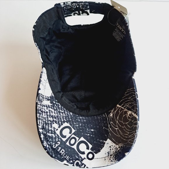 New Chanel 100% Cotton Coco Roses Print Cap Hat Navy Black White main image 6